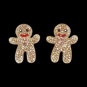 Gingerbread Man Glitter Post Pierced Earrings – Holiday Christmas Jewelry NWOT